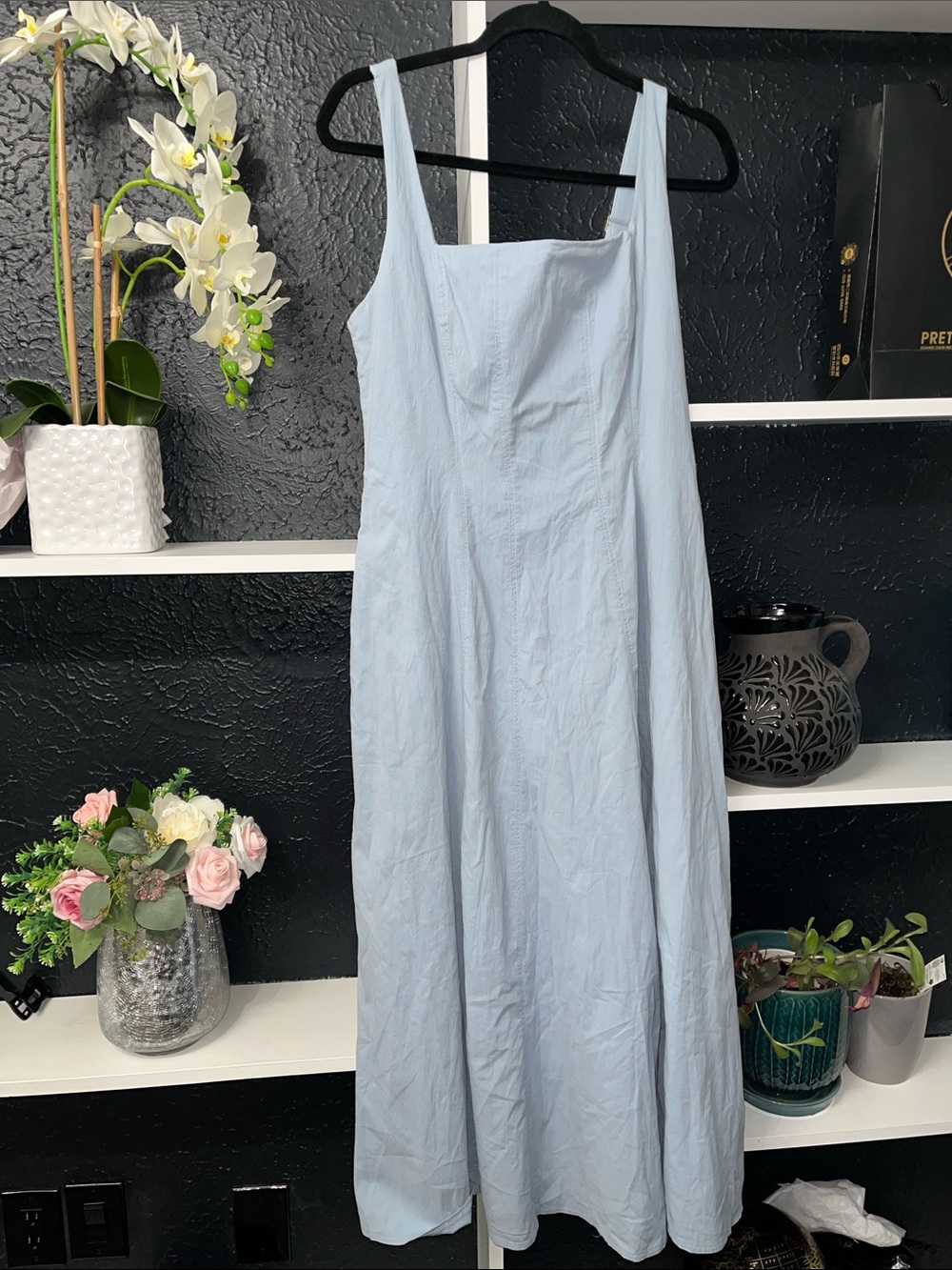 Abercrombie & Fitch Mila Dress Light Blue Square-Neck Maxi